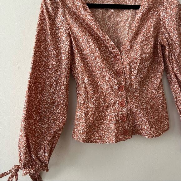 Free People Sienna Orange Floral Print Button Blouse - Picture 4 of 9